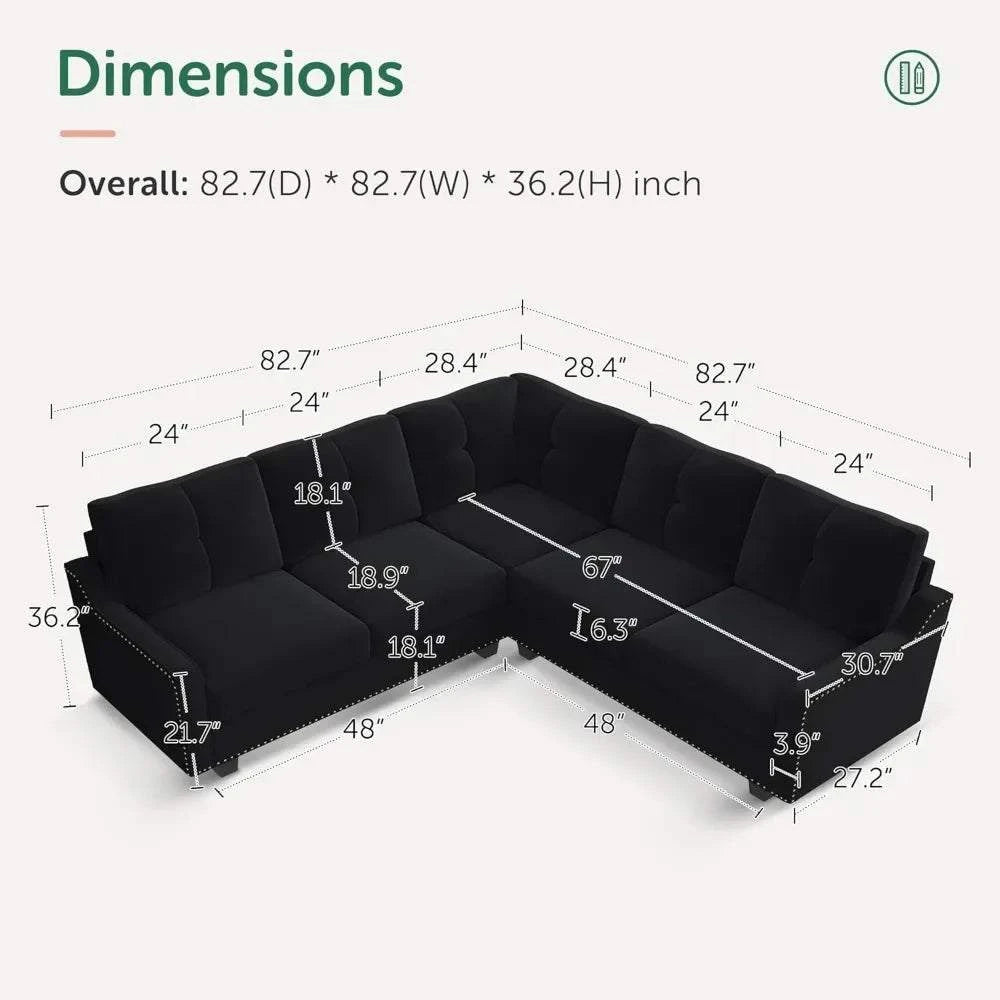 Convertible L-Shaped Velvet Black Sectional Sofa - Reversible Couch foElevate your living room with this versatile L-Shaped Sofa, designed to blend modern minimalism with traditional comfort. With its sponge filling and durable wooden Shop All I WantShop All I Want-Shaped Velvet Black Sectional Sofa - Reversible Couch