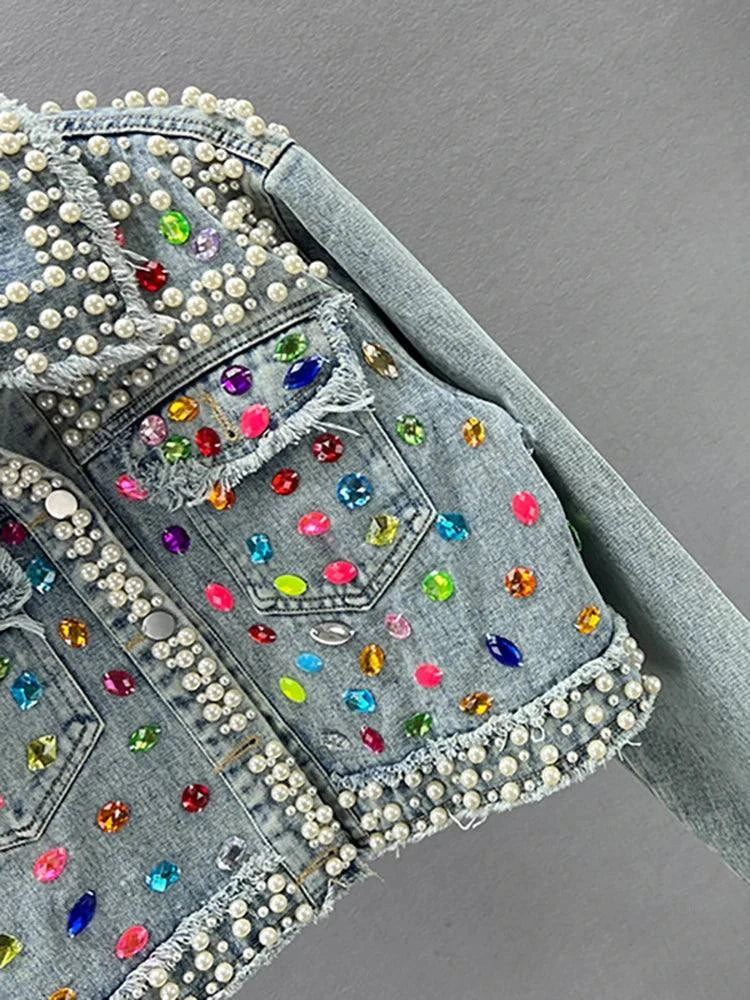 Women's Denim Coat Full Pearls & Beaded Crystal Long Sleeve Jacket 💎Shine in style with our women's denim coat adorned with stunning pearls and intricate beaded crystal embellishments. This long-sleeve jacket blends classic denim witShop All I WantShop All I WantDenim Coat Full Pearls & Beaded Crystal Long Sleeve Jacket 💎