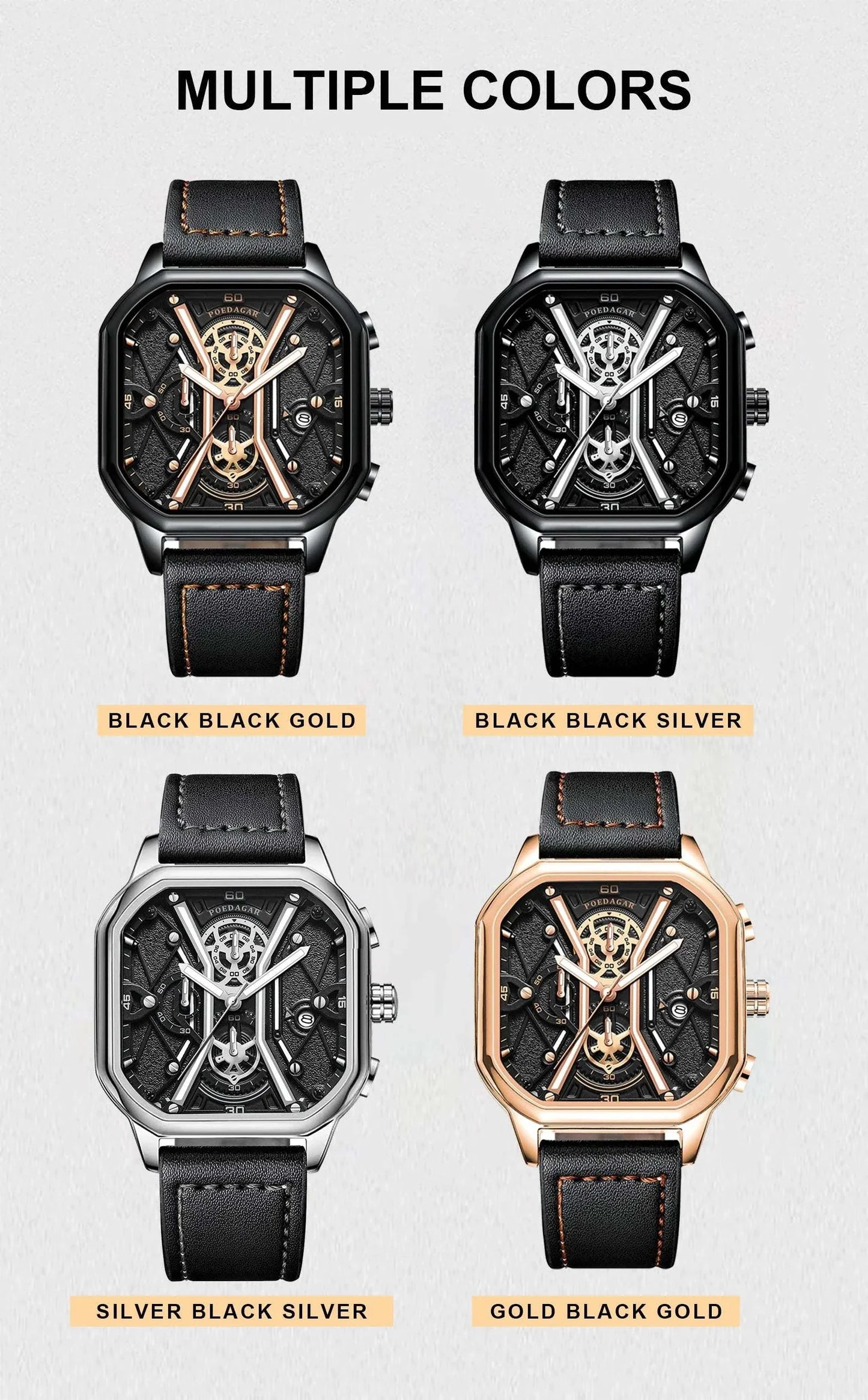 Shop All I Want Luxury Chronograph, Luminous Waterproof Square Dial, Leather Quartz WaMake a bold statement with the POEDAGAR Fashion Men’s Wristwatch, a luxury timepiece designed for the sophisticated man. This stylish chronograph features a strikingShop All I WantShop All I WantLuxury Chronograph, Luminous Waterproof Square Dial, Leather Quartz Watch ⌚💼