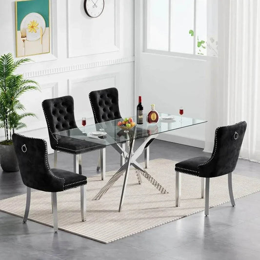 Shop All I Want 5-Piece Glass Dining Set 🍽️ | 51” Rectangular Table with Velvet ChairTransform your dining area with the 5-Piece Glass Dining Set 🍽️, featuring a stunning 51” rectangular tempered glass table paired with luxurious velvet chairs. PerfShop All I WantShop All I Want4