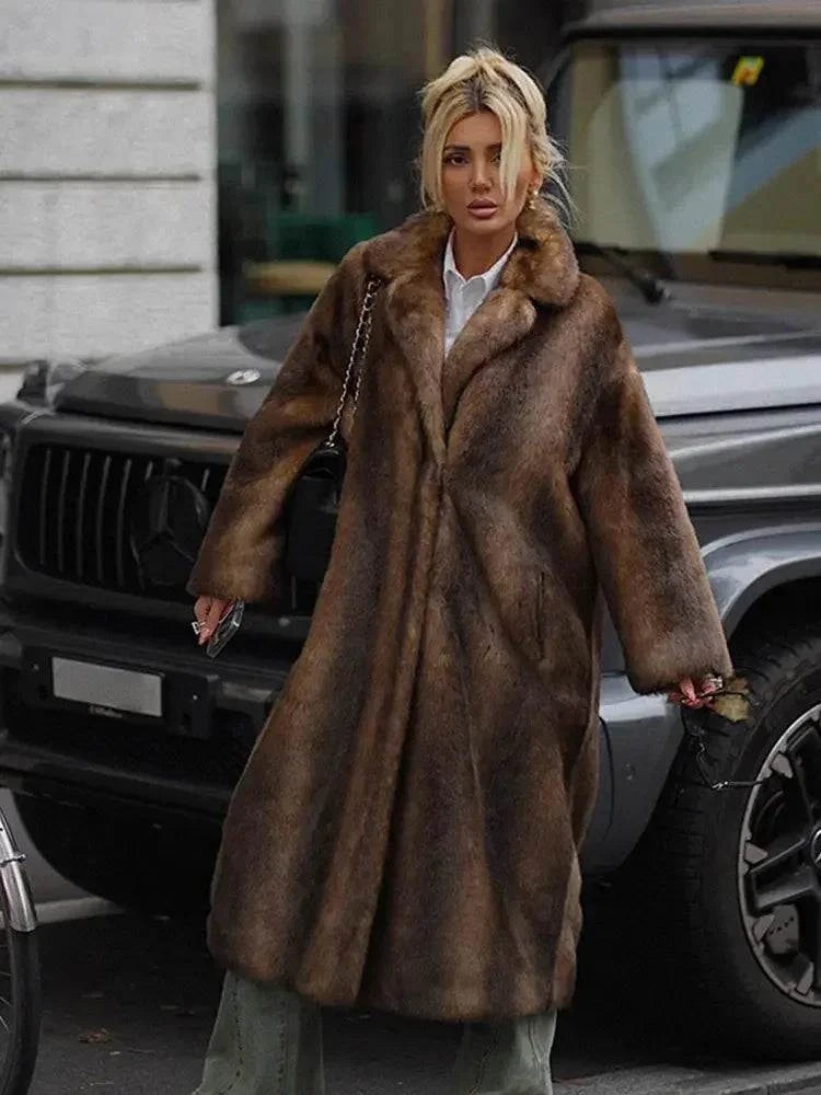 Women’s Dark Brown Faux Fur Overcoat: Plush & Warm Trench! ❄️🧥Stay cozy and stylish this winter with our women's dark brown faux fur long overcoat. This single-breasted fleece trench coat combines luxury and warmth, featuring aShop All I WantShop All I WantWomen’s Dark