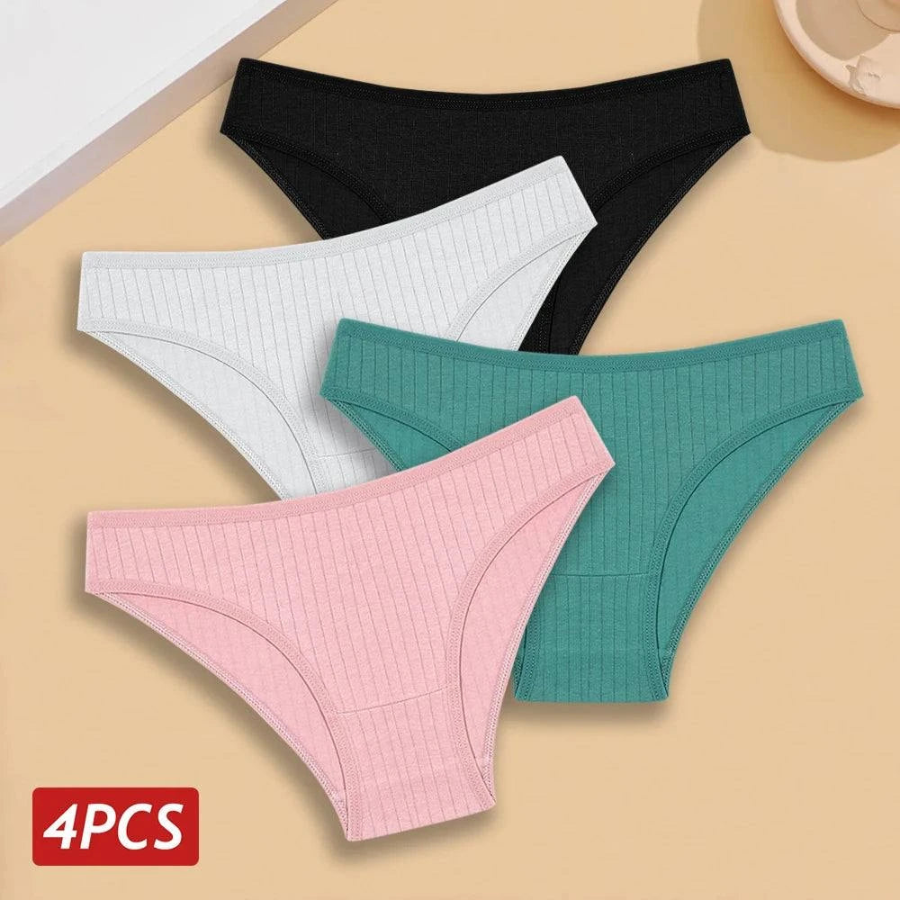 4PCS Cotton Panties Set | Sexy Low Rise Ribbed Underwear for Women 🌸Refresh your lingerie drawer with this 4PCS/set of cotton panties for women. These sexy low rise briefs feature a ribbed design, offering both style and comfort. MadShop All I WantShop All I WantSexy Low Rise Ribbed Underwear