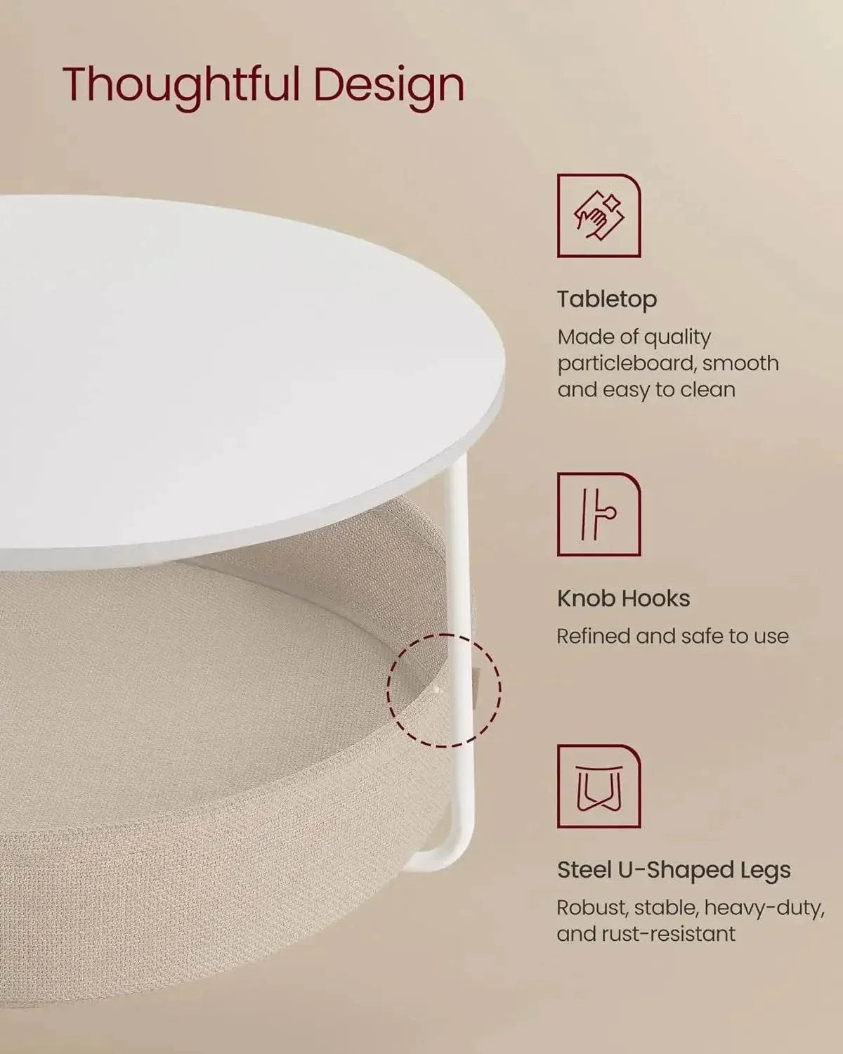 Shop All I Want Coffee Table with Storage 🛋️ | Round Center Table with Fabric Basket,Elevate your living space with this Coffee Table with Storage. Featuring a round design, it seamlessly blends with modern decor while offering practical storage. TheShop All I WantShop All I WantCoffee Table with Storage