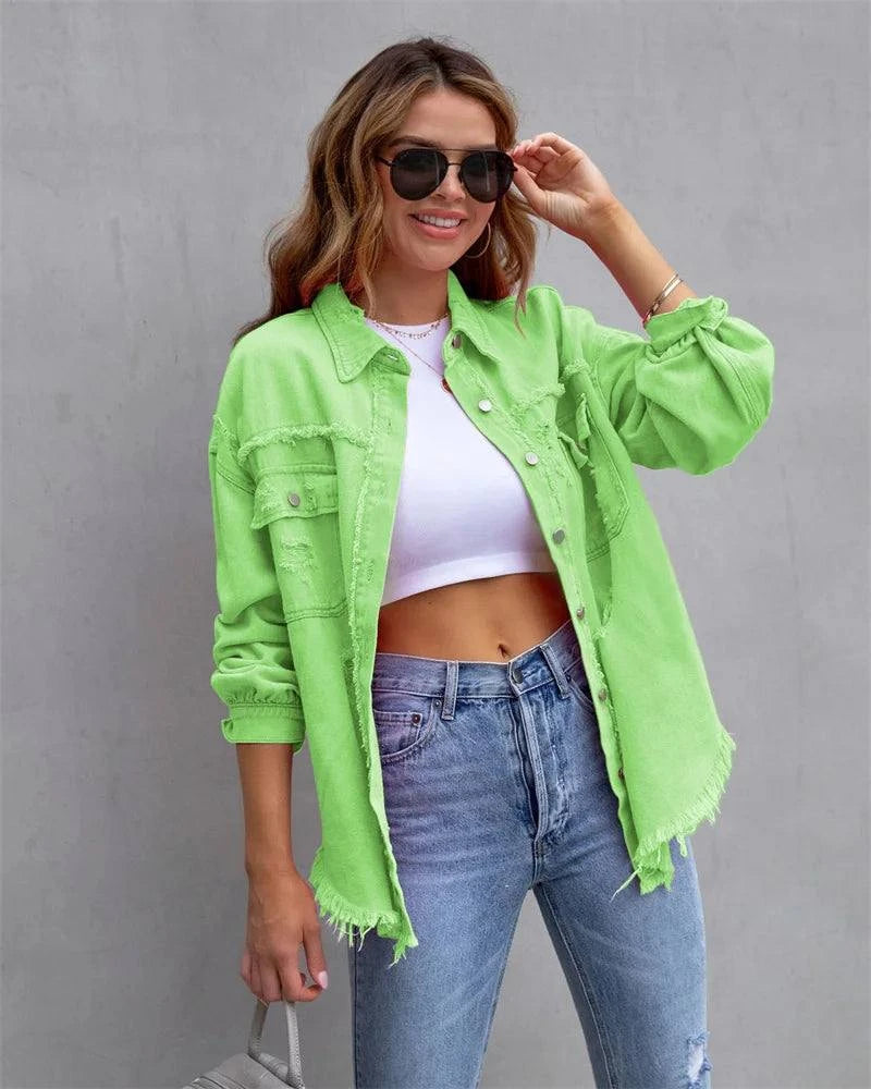 Raw-Edges Denim Jacket | Casual Women’s Outerwear for Spring & Autumn Step out in style with this 2025 women’s raw-edges denim jacket, perfect for spring and autumn. Featuring a trendy shirt-style design with unique holes, this casual Shop All I WantShop All I WantRaw-Edges Denim Jacket