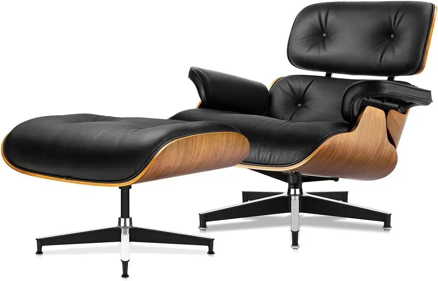 Black Leather Chaise Lounge Chair & Ottoman - Mid Century Modern DesigSPECIFICATIONSBrand Name: MKDKInstallation Method: self-containedOrigin: US(Origin)Hign-concerned Chemical: NoneType: Living Room FurnitureSpecific Use: Chaise LoungShop All I WantShop All I WantBlack Leather