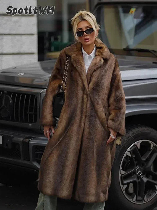 Women’s Dark Brown Faux Fur Overcoat: Plush & Warm Trench! ❄️🧥Stay cozy and stylish this winter with our women's dark brown faux fur long overcoat. This single-breasted fleece trench coat combines luxury and warmth, featuring aShop All I WantShop All I WantWomen’s Dark