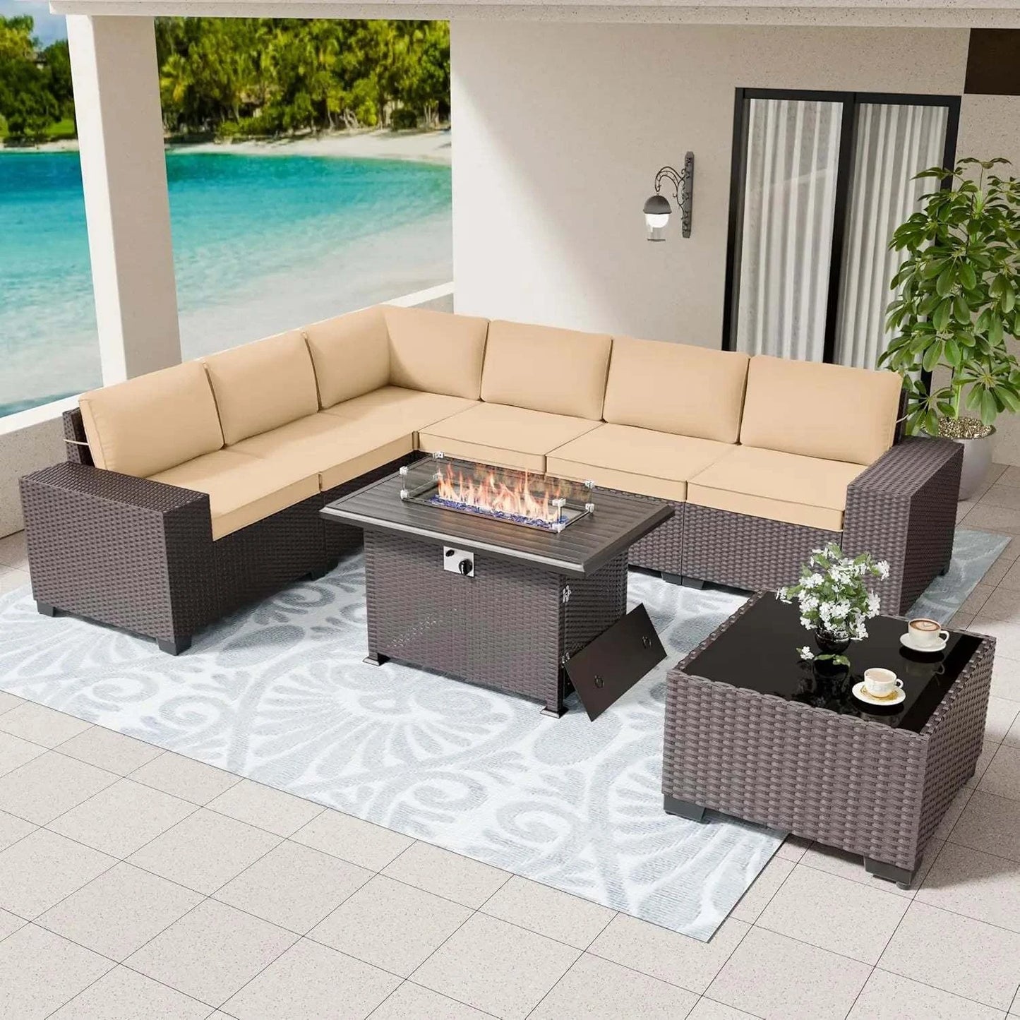 7-Piece Patio Sofa Set | Wicker Sectional with Glass Table 🌞Upgrade your outdoor living space with this beautiful 7-Piece Patio Sofa Set. Featuring a comfortable wicker sectional and a stylish glass table, this set is perfectShop All I WantShop All I Want7-Piece Patio Sofa Set
