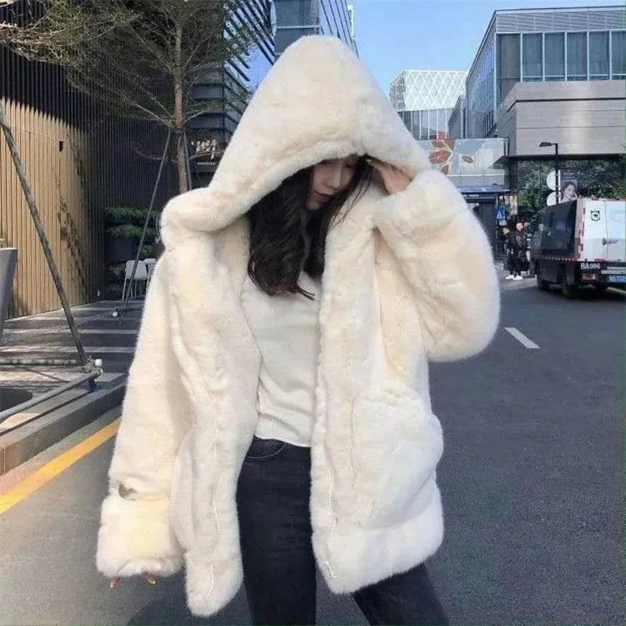 Hooded Faux Rabbit Fur Jacket – Loose Thicken Plush Coat for Women, LuStay cozy and stylish this winter with our Hooded Warm Loose Faux Rabbit Fur Jacket. Designed for ultimate comfort, this thicken plush coat features a luxurious fauxShop All I WantShop All I WantHooded Faux Rabbit Fur Jacket – Loose Thicken Plush Coat