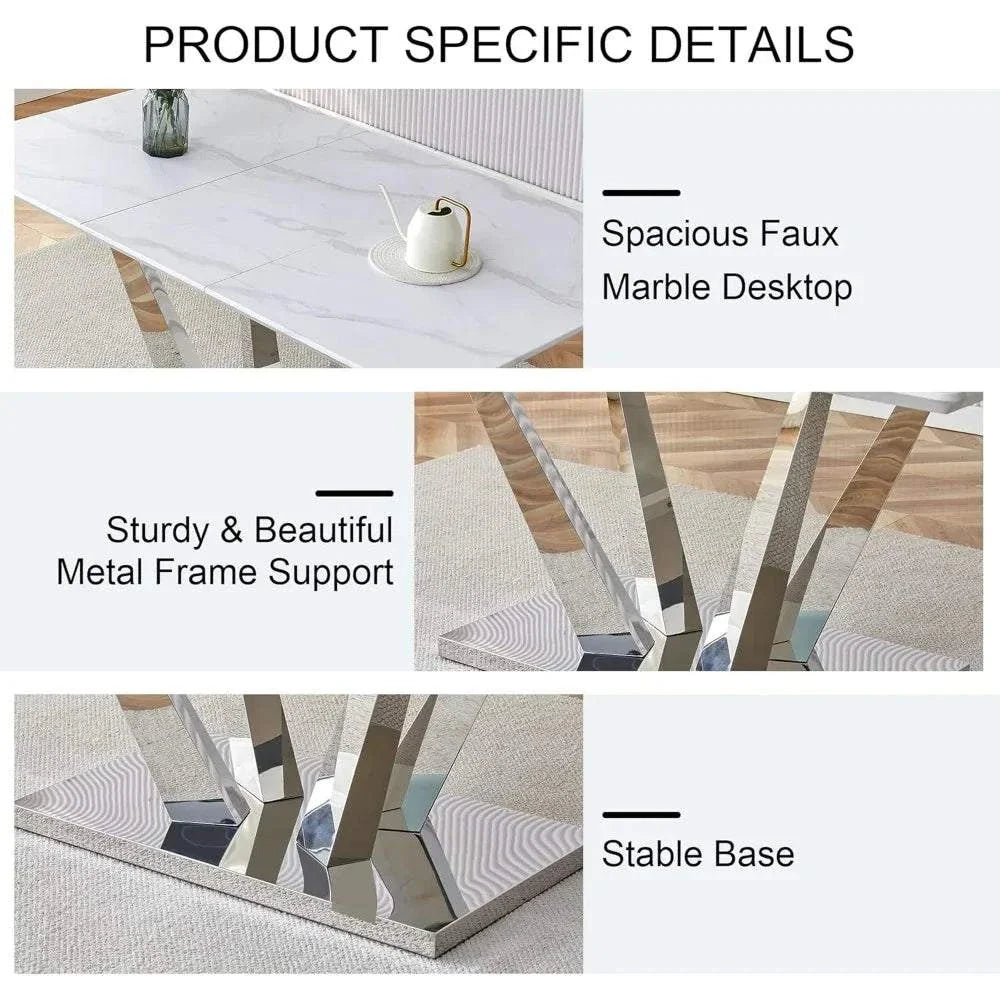 Shop All I Want 5-Piece Marble Dining Set 🍽️ | Table with Stainless Steel Base, Set fTransform your dining room with this elegant 5-Piece Marble Dining Set 🍽️, featuring a beautiful engineered wood and stainless steel combination for a sleek, modernShop All I WantShop All I Want4