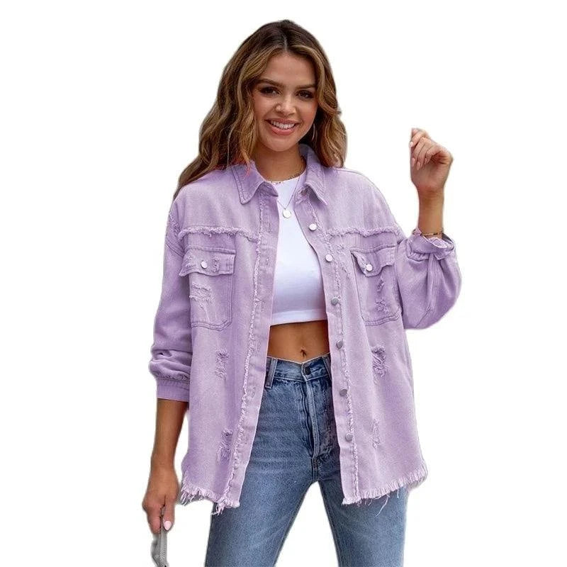 Raw-Edges Denim Jacket | Casual Women’s Outerwear for Spring & Autumn Step out in style with this 2025 women’s raw-edges denim jacket, perfect for spring and autumn. Featuring a trendy shirt-style design with unique holes, this casual Shop All I WantShop All I WantRaw-Edges Denim Jacket