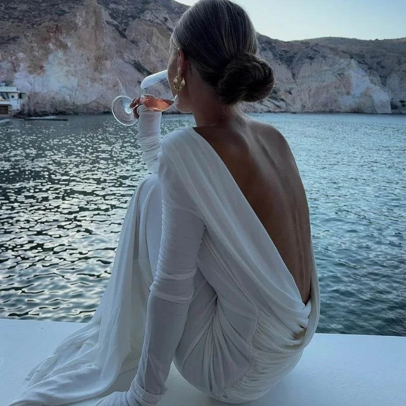 Chic Backless White Slim Fit Dress for Women - Elegant Pleated EveningMake a statement in this Chic Backless White Slim Fit Dress, the perfect choice for elegant evenings and special occasions. Featuring a flattering slim fit, this dreShop All I WantShop All I WantChic Backless White Slim Fit Dress