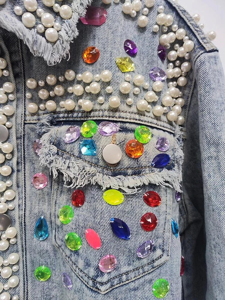 Women's Denim Coat Full Pearls & Beaded Crystal Long Sleeve Jacket 💎Shine in style with our women's denim coat adorned with stunning pearls and intricate beaded crystal embellishments. This long-sleeve jacket blends classic denim witShop All I WantShop All I WantDenim Coat Full Pearls & Beaded Crystal Long Sleeve Jacket 💎
