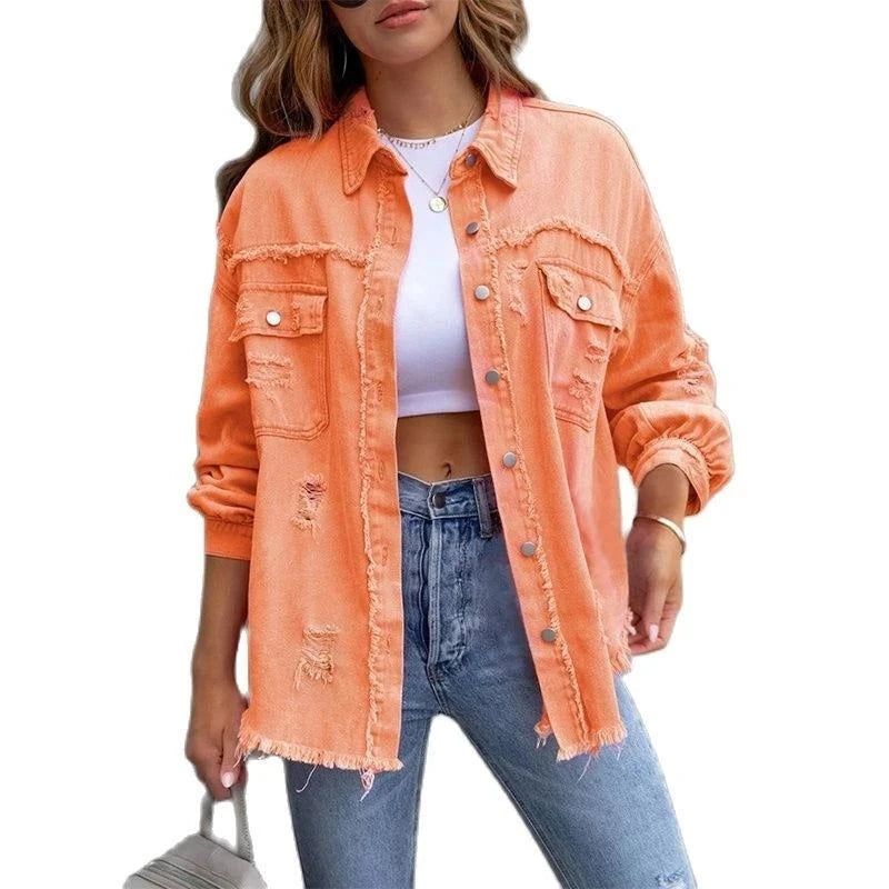 Raw-Edges Denim Jacket | Casual Women’s Outerwear for Spring & Autumn Step out in style with this 2025 women’s raw-edges denim jacket, perfect for spring and autumn. Featuring a trendy shirt-style design with unique holes, this casual Shop All I WantShop All I WantRaw-Edges Denim Jacket