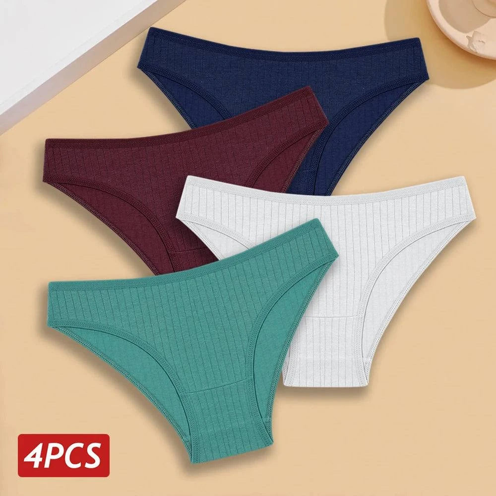 4PCS Cotton Panties Set | Sexy Low Rise Ribbed Underwear for Women 🌸Refresh your lingerie drawer with this 4PCS/set of cotton panties for women. These sexy low rise briefs feature a ribbed design, offering both style and comfort. MadShop All I WantShop All I WantSexy Low Rise Ribbed Underwear