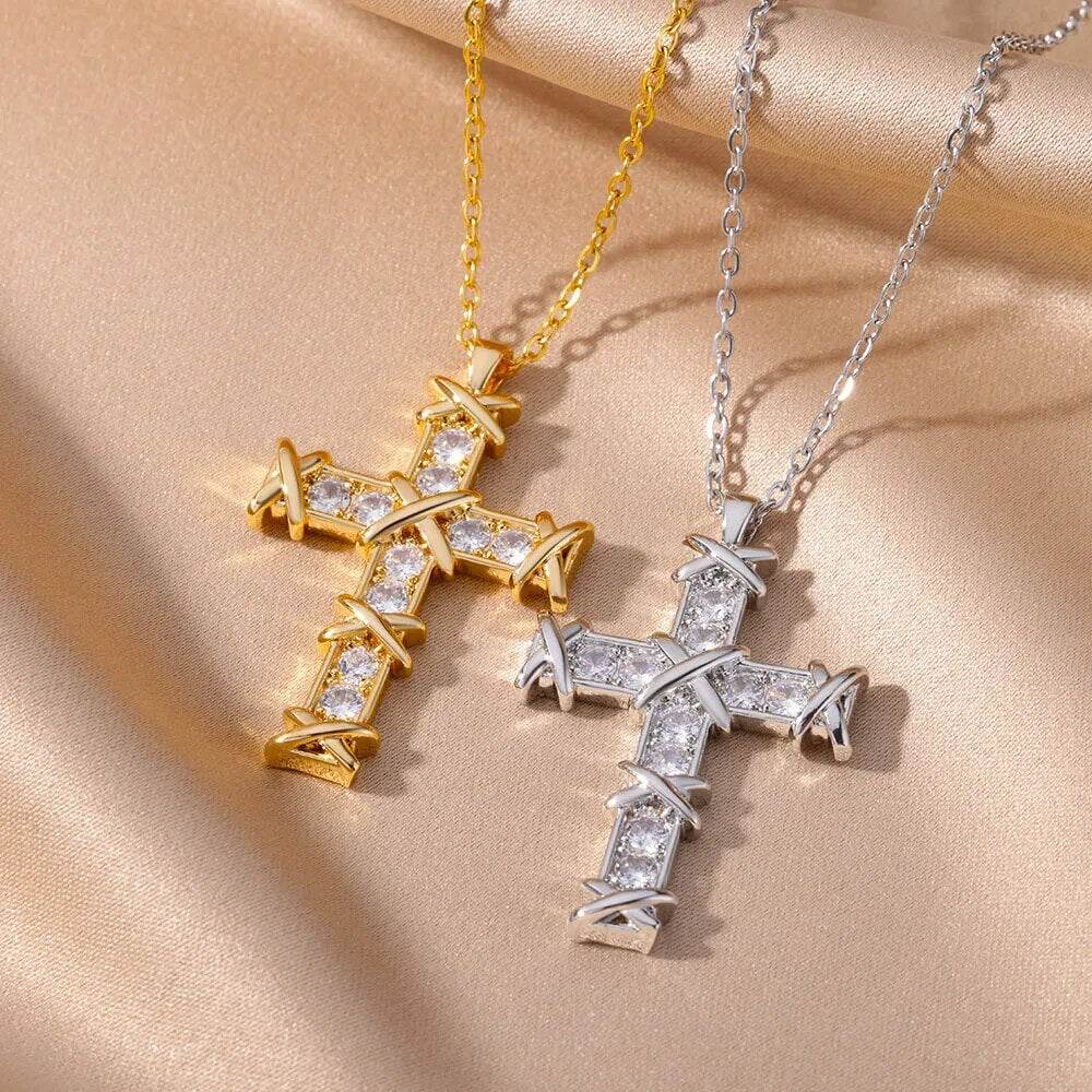 Gold-Plated Zircon Cross Necklace ๐โ๏ธSHOP ALL I WANTShop All I WantGold-Plated Zircon Cross Necklace