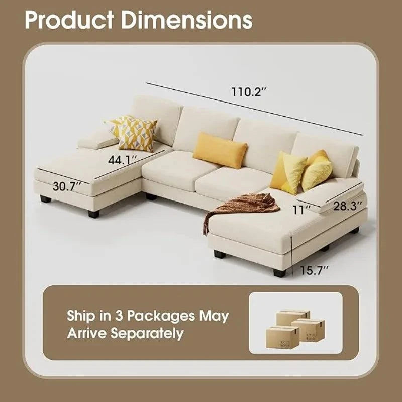 Convertible U-Shaped Sectional Sofa with Double Chaise & Memory Foam -Experience comfort and style with the Convertible U-Shaped Sectional Sofa, designed to elevate your living room. This spacious 4-seat sofa features a double chaise lShop All I WantShop All I Want-Shaped Sectional Sofa