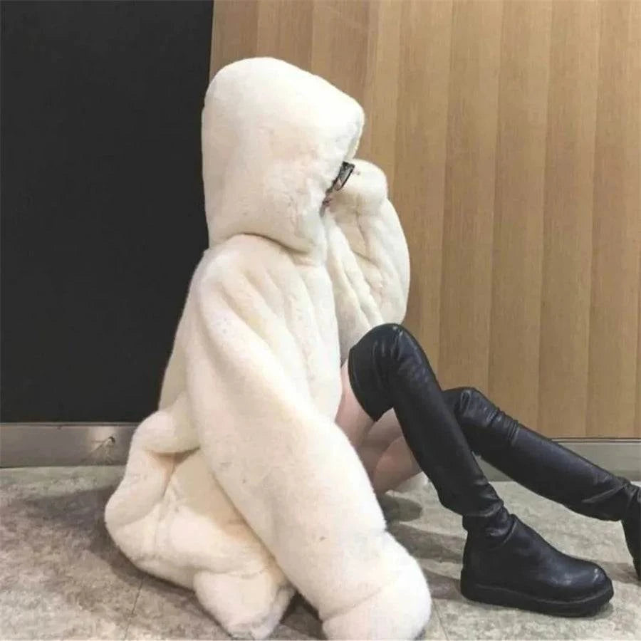 Hooded Faux Rabbit Fur Jacket – Loose Thicken Plush Coat for Women, LuStay cozy and stylish this winter with our Hooded Warm Loose Faux Rabbit Fur Jacket. Designed for ultimate comfort, this thicken plush coat features a luxurious fauxShop All I WantShop All I WantHooded Faux Rabbit Fur Jacket – Loose Thicken Plush Coat