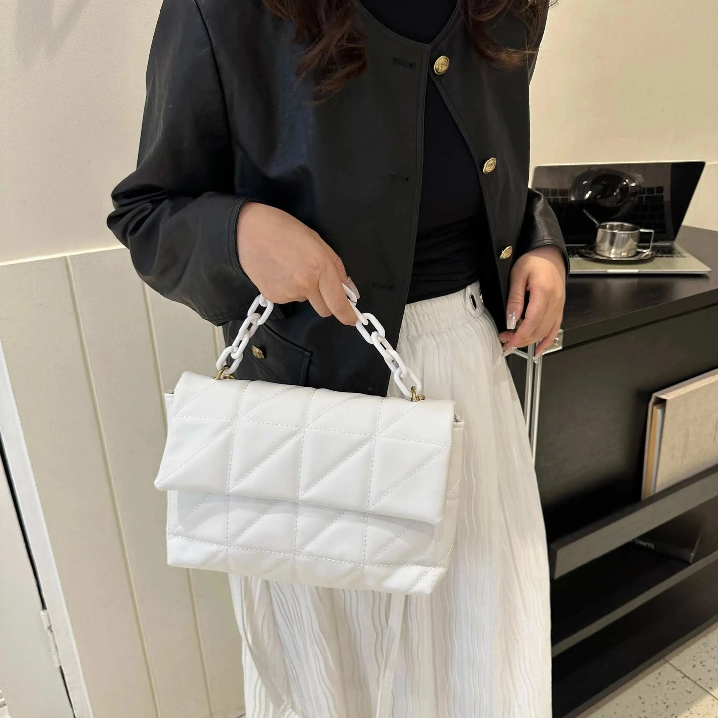 Chain Embellished HandbagElevate your style with this chic slim A-line long dress. Perfect for a sleek, flattering look that exudes elegance. 👗✨SHOP ALL I WANTShop All I WantChain Embellished Handbag
