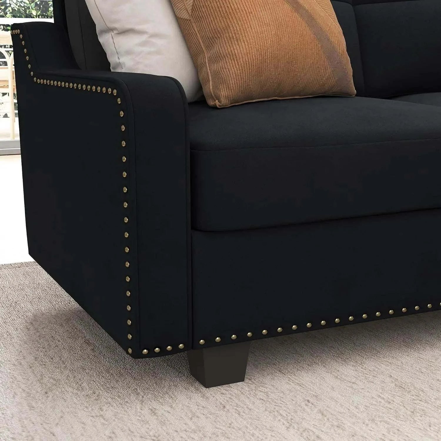Convertible L-Shaped Velvet Black Sectional Sofa - Reversible Couch foElevate your living room with this versatile L-Shaped Sofa, designed to blend modern minimalism with traditional comfort. With its sponge filling and durable wooden Shop All I WantShop All I Want-Shaped Velvet Black Sectional Sofa - Reversible Couch
