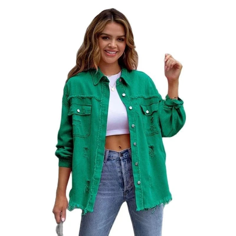 Raw-Edges Denim Jacket | Casual Women’s Outerwear for Spring & Autumn Step out in style with this 2025 women’s raw-edges denim jacket, perfect for spring and autumn. Featuring a trendy shirt-style design with unique holes, this casual Shop All I WantShop All I WantRaw-Edges Denim Jacket
