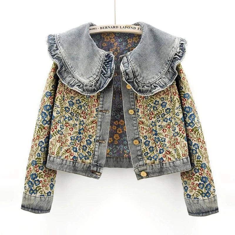 Denim Jacket for Women – Loose Short Cowboy Outerwear for Effortless CThe Jacquard Embroidery Peter Pan Collar Denim Jacket is a stylish and versatile addition to any woman's wardrobe. This loose-fitting, short cowboy outerwear featureShop All I WantShop All I WantWomen – Loose Short Cowboy Outerwear