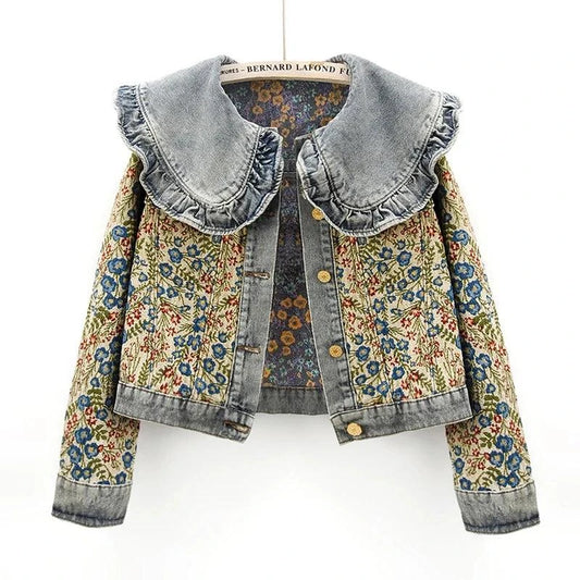 Denim Jacket for Women – Loose Short Cowboy Outerwear for Effortless CThe Jacquard Embroidery Peter Pan Collar Denim Jacket is a stylish and versatile addition to any woman's wardrobe. This loose-fitting, short cowboy outerwear featureShop All I WantShop All I WantWomen – Loose Short Cowboy Outerwear