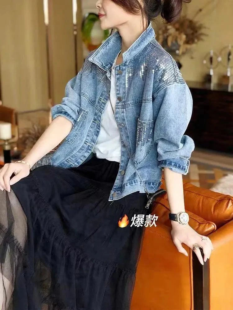 Women's Denim Coat Full Pearls & Beaded Crystal Long Sleeve Jacket 💎Make a statement this season with our women's denim coat, adorned with full pearls and beaded crystals. This stylish long sleeve jacket combines chic design with casShop All I WantShop All I WantDenim Coat Full Pearls & Beaded Crystal Long Sleeve Jacket 💎