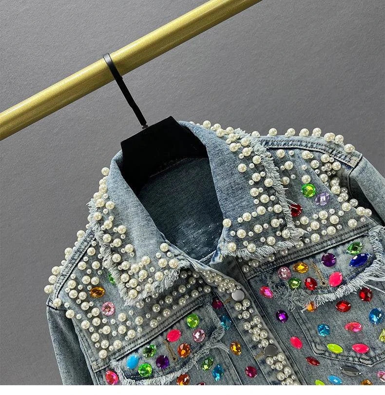 Women's Denim Coat Full Pearls & Beaded Crystal Long Sleeve Jacket 💎Shine in style with our women's denim coat adorned with stunning pearls and intricate beaded crystal embellishments. This long-sleeve jacket blends classic denim witShop All I WantShop All I WantDenim Coat Full Pearls & Beaded Crystal Long Sleeve Jacket 💎