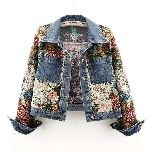 Print Denim Jacket for Women | Splicing Long Sleeve Fashion Coat 🌼Elevate your wardrobe with this print denim jacket for women, perfect for spring and autumn. This stylish short jacket features a unique splicing design with long slShop All I WantShop All I WantSplicing Long Sleeve Fashion Coat 🌼