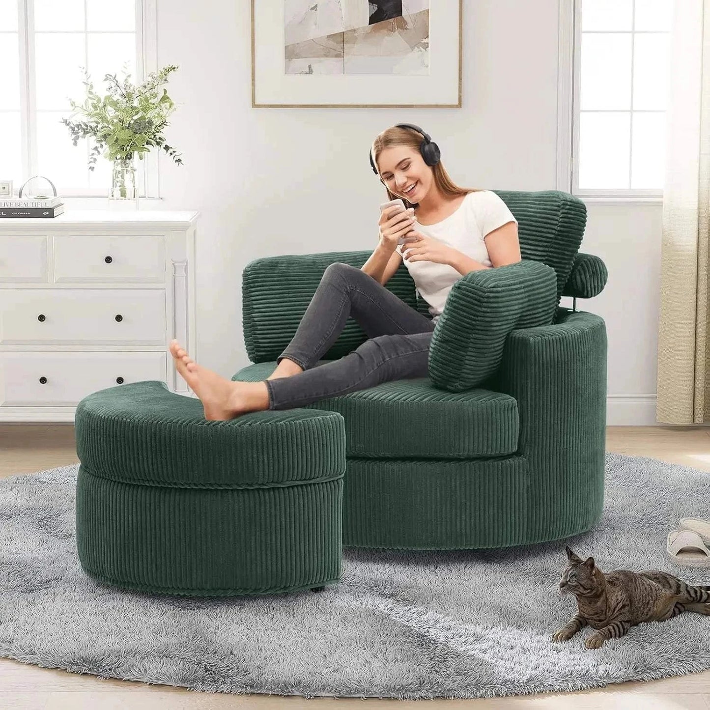 Cozy Round Reading Swivel Accent Chair โ With Ottoman & Pillow ๐๏ธElevate your living space with the Cozy Round Reading Swivel Accent Chair โ With Ottoman & Pillow ๐๏ธ Designed for both comfort and style, this chair features a Shop All I WantShop All I WantCorduroy Swivel Accent Chair โ