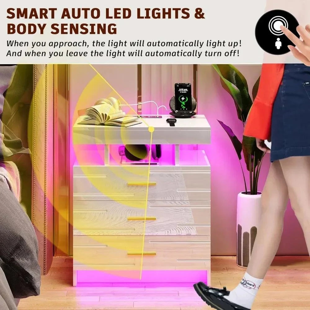 Auto LED Nightstand, Modern Bedside Table with 24 Color Lights & 3 DraAdd a modern touch to your bedroom with this sleek Auto LED Nightstand. Featuring 24 color-changing LED lights, this bedside table creates the perfect ambiance for aShop All I WantShop All I WantAuto LED Nightstand, Modern Bedside Table