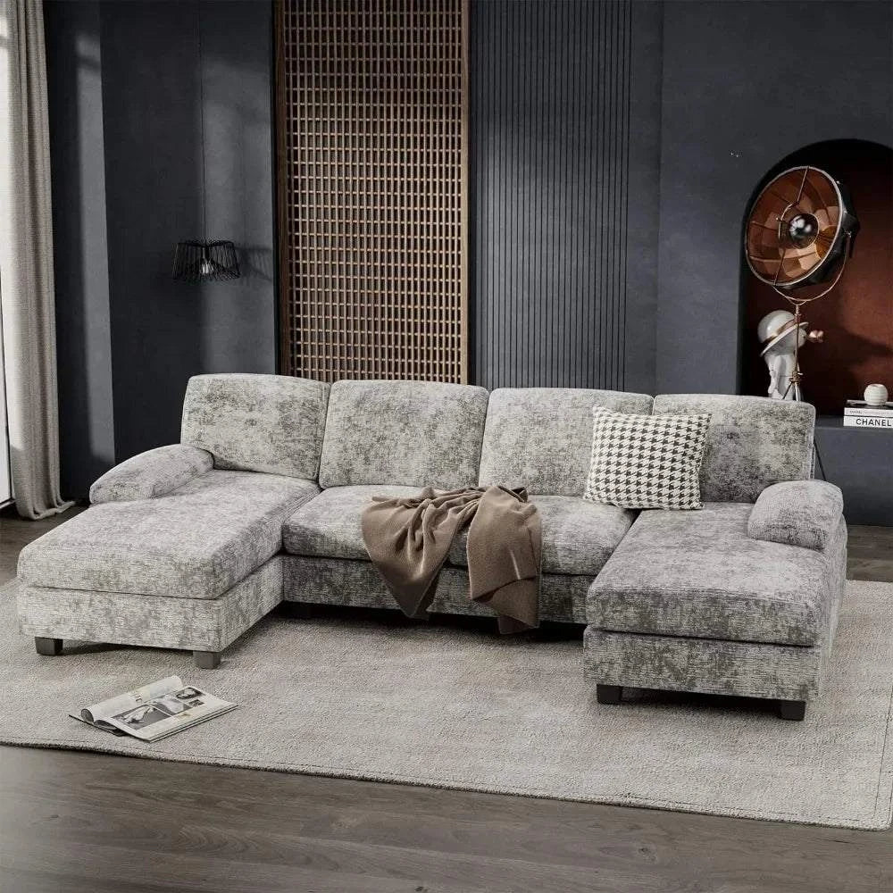 Convertible U-Shaped Sectional Sofa with Double Chaise & Memory Foam -Transform your living room with the Convertible U-Shaped Sectional Sofa, designed for ultimate comfort and versatility. This 4-seat grey fabric sofa features double Shop All I WantShop All I Want-Shaped Sectional Sofa