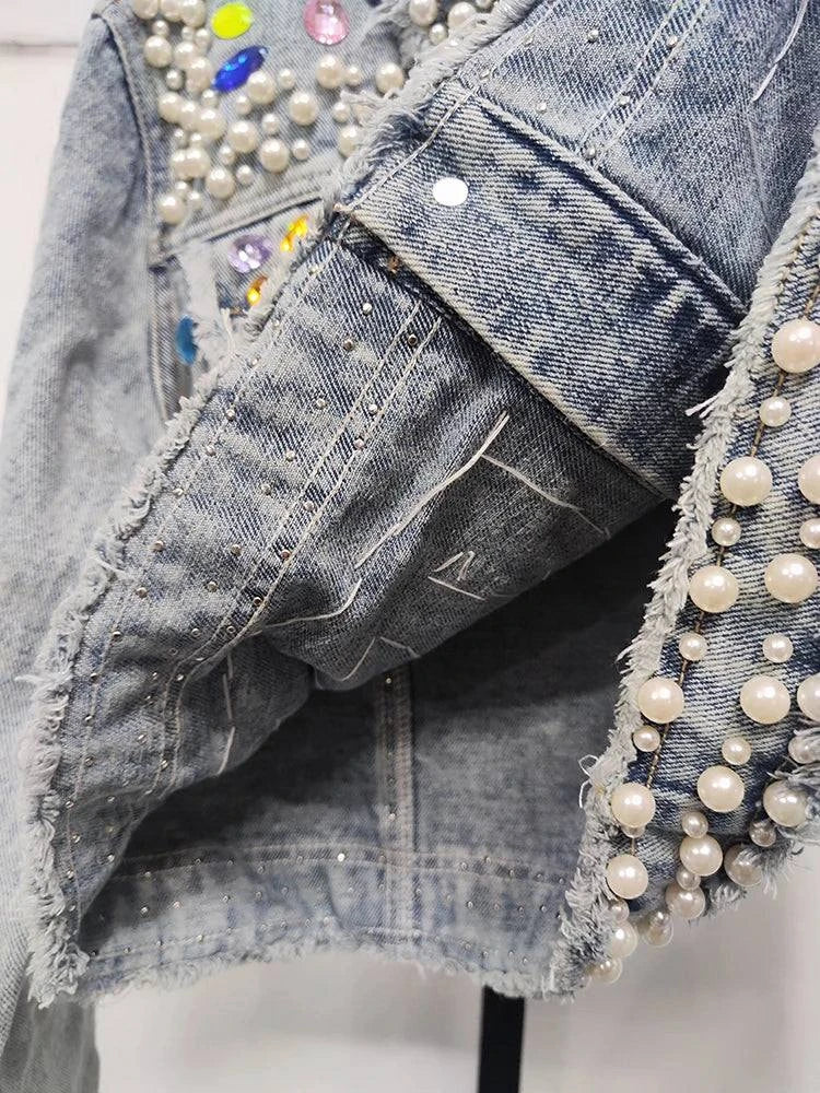 Women's Denim Coat Full Pearls & Beaded Crystal Long Sleeve Jacket 💎Shine in style with our women's denim coat adorned with stunning pearls and intricate beaded crystal embellishments. This long-sleeve jacket blends classic denim witShop All I WantShop All I WantDenim Coat Full Pearls & Beaded Crystal Long Sleeve Jacket 💎
