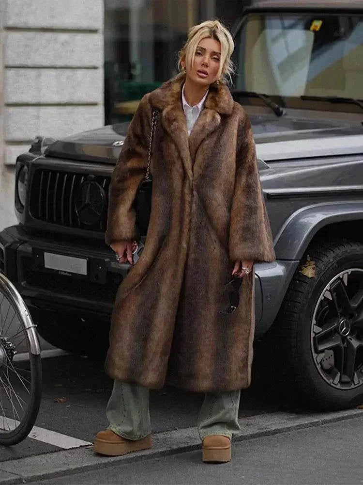 Women’s Dark Brown Faux Fur Overcoat: Plush & Warm Trench! ❄️🧥Stay cozy and stylish this winter with our women's dark brown faux fur long overcoat. This single-breasted fleece trench coat combines luxury and warmth, featuring aShop All I WantShop All I WantWomen’s Dark