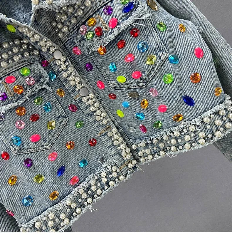 Women's Denim Coat Full Pearls & Beaded Crystal Long Sleeve Jacket 💎Shine in style with our women's denim coat adorned with stunning pearls and intricate beaded crystal embellishments. This long-sleeve jacket blends classic denim witShop All I WantShop All I WantDenim Coat Full Pearls & Beaded Crystal Long Sleeve Jacket 💎
