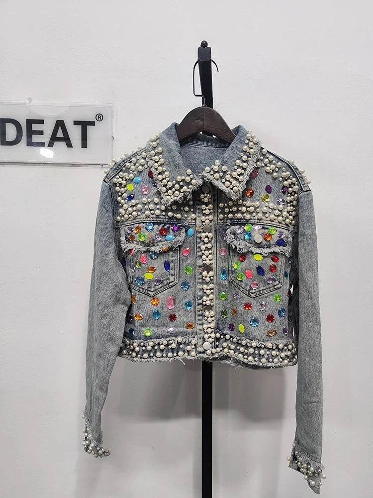 Women's Denim Coat Full Pearls & Beaded Crystal Long Sleeve Jacket 💎Shine in style with our women's denim coat adorned with stunning pearls and intricate beaded crystal embellishments. This long-sleeve jacket blends classic denim witShop All I WantShop All I WantDenim Coat Full Pearls & Beaded Crystal Long Sleeve Jacket 💎