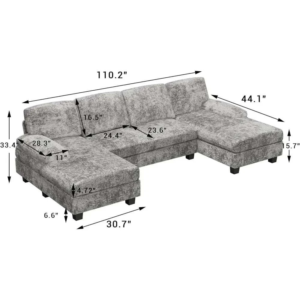 Convertible U-Shaped Sectional Sofa with Double Chaise & Memory Foam -Transform your living room with the Convertible U-Shaped Sectional Sofa, designed for ultimate comfort and versatility. This 4-seat grey fabric sofa features double Shop All I WantShop All I Want-Shaped Sectional Sofa