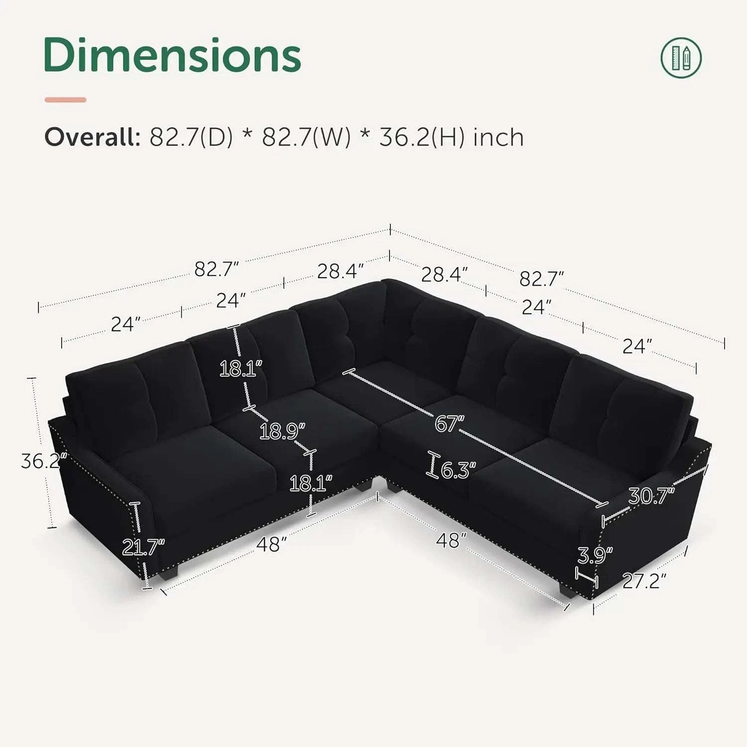 Convertible L-Shaped Velvet Black Sectional Sofa - Reversible Couch foElevate your living room with this versatile L-Shaped Sofa, designed to blend modern minimalism with traditional comfort. With its sponge filling and durable wooden Shop All I WantShop All I Want-Shaped Velvet Black Sectional Sofa - Reversible Couch
