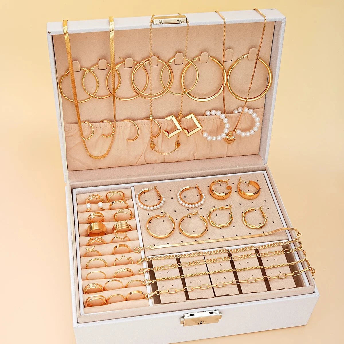 54 Pcs Vintage Pearl Jewelry Set | Elegant Earrings, Rings, Necklaces Elevate your accessory collection with this stunning 54 pcs vintage pearl jewelry set. This elegant assortment includes earrings, rings, heart pendant necklaces, andShop All I WantShop All I Want54 Pcs Vintage Pearl Jewelry Set