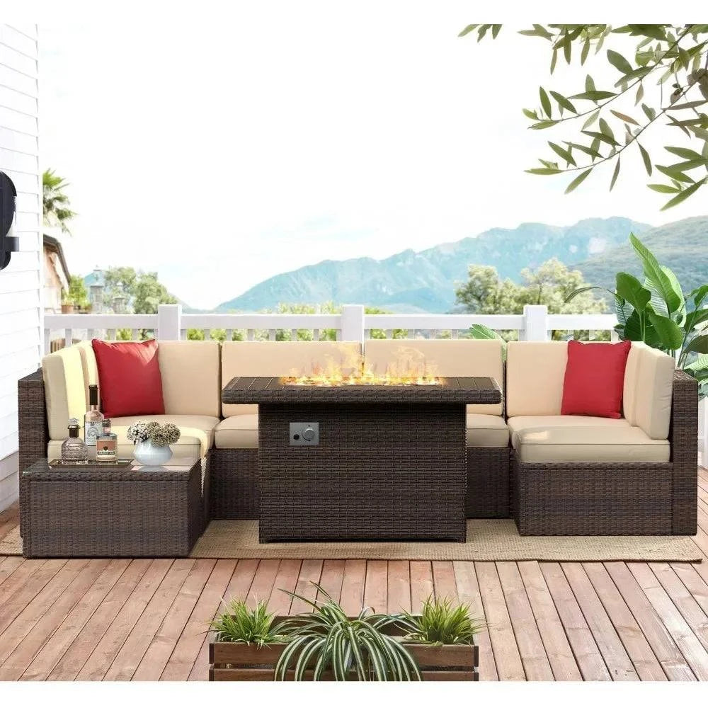8-Piece Patio Set with Fire Pit & Sofa 🔥Transform your outdoor space with this stylish 8-Piece Patio Set. Featuring an L-shaped sofa and a built-in fire pit, this set is perfect for cozy gatherings, whetheShop All I WantShop All I Want8-Piece Patio Set