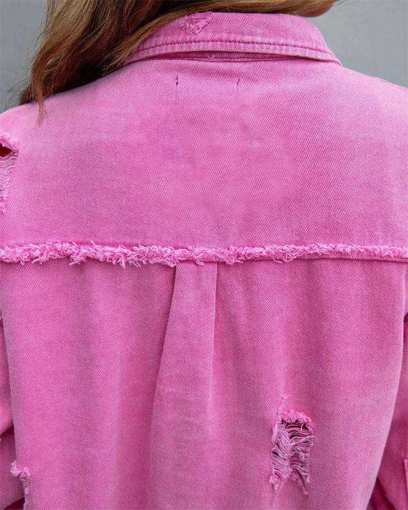 Raw-Edges Denim Jacket | Casual Women’s Outerwear for Spring & Autumn Step out in style with this 2025 women’s raw-edges denim jacket, perfect for spring and autumn. Featuring a trendy shirt-style design with unique holes, this casual Shop All I WantShop All I WantRaw-Edges Denim Jacket