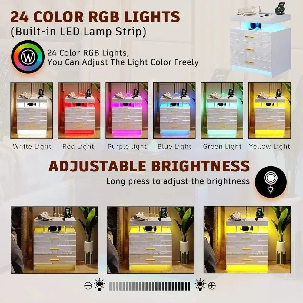 Auto LED Nightstand, Modern Bedside Table with 24 Color Lights & 3 DraAdd a modern touch to your bedroom with this sleek Auto LED Nightstand. Featuring 24 color-changing LED lights, this bedside table creates the perfect ambiance for aShop All I WantShop All I WantAuto LED Nightstand, Modern Bedside Table