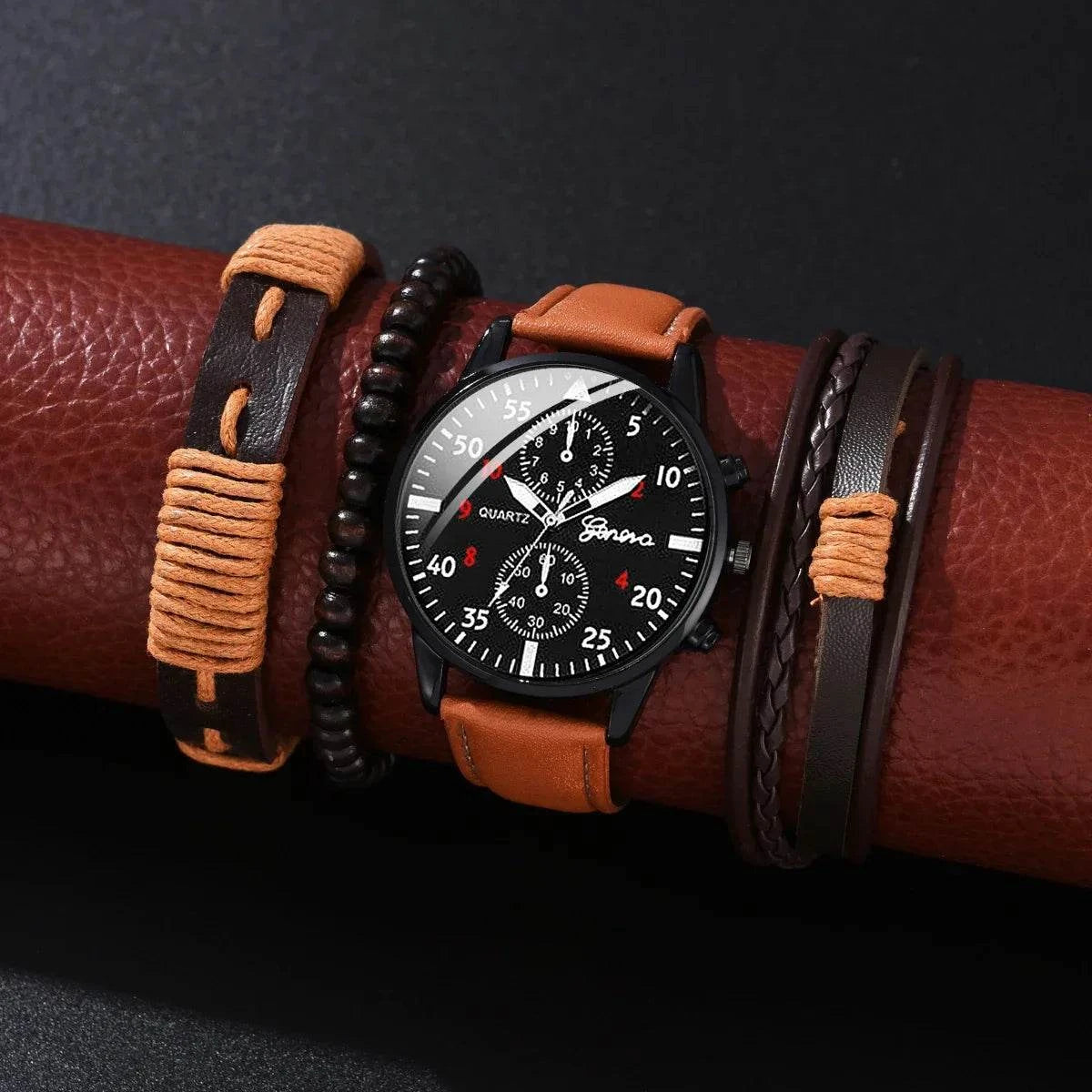 Men's Sports Watches Set | Luxury Quartz Wristwatch with Leather BraceElevate your style with this men's sports watches set, featuring a luxurious quartz wristwatch and a brown leather bracelet. This casual clock watch is perfect for bShop All I WantShop All I WantSports Watches Set