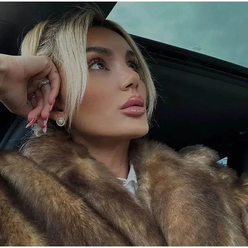 Women’s Dark Brown Faux Fur Overcoat: Plush & Warm Trench! ❄️🧥Stay cozy and stylish this winter with our women's dark brown faux fur long overcoat. This single-breasted fleece trench coat combines luxury and warmth, featuring aShop All I WantShop All I WantWomen’s Dark