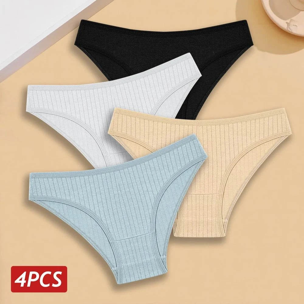 4PCS Cotton Panties Set | Sexy Low Rise Ribbed Underwear for Women 🌸Refresh your lingerie drawer with this 4PCS/set of cotton panties for women. These sexy low rise briefs feature a ribbed design, offering both style and comfort. MadShop All I WantShop All I WantSexy Low Rise Ribbed Underwear