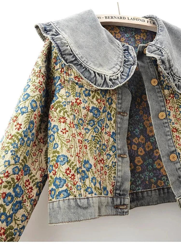 Denim Jacket for Women – Loose Short Cowboy Outerwear for Effortless CThe Jacquard Embroidery Peter Pan Collar Denim Jacket is a stylish and versatile addition to any woman's wardrobe. This loose-fitting, short cowboy outerwear featureShop All I WantShop All I WantWomen – Loose Short Cowboy Outerwear