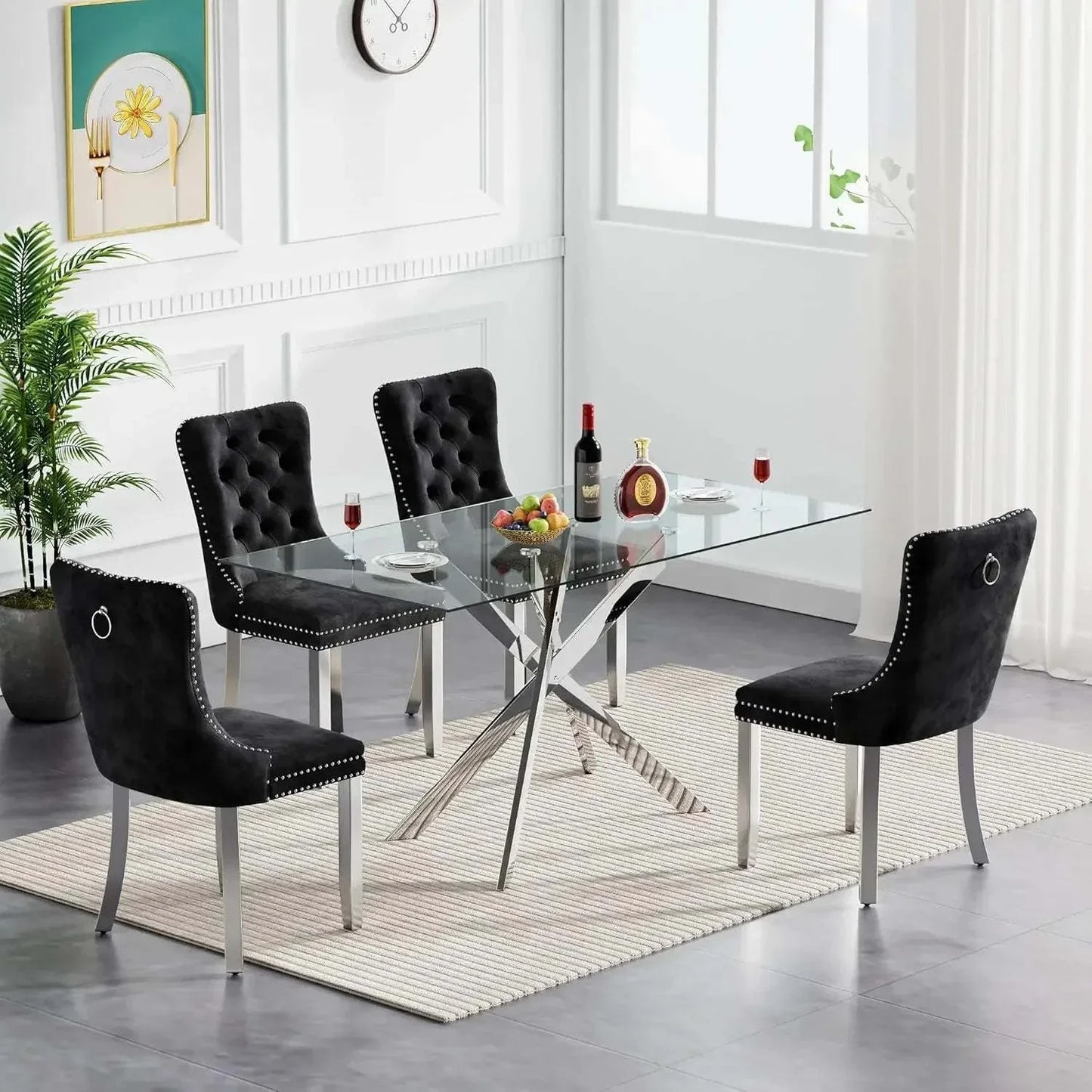 Shop All I Want 5-Piece Glass Dining Set 🍽️ | 51” Rectangular Table with Velvet ChairTransform your dining area with the 5-Piece Glass Dining Set 🍽️, featuring a stunning 51” rectangular tempered glass table paired with luxurious velvet chairs. PerfShop All I WantShop All I Want4
