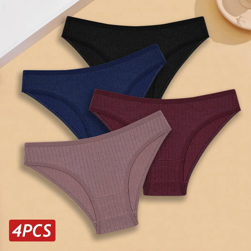 4PCS Cotton Panties Set | Sexy Low Rise Ribbed Underwear for Women 🌸Refresh your lingerie drawer with this 4PCS/set of cotton panties for women. These sexy low rise briefs feature a ribbed design, offering both style and comfort. MadShop All I WantShop All I WantSexy Low Rise Ribbed Underwear