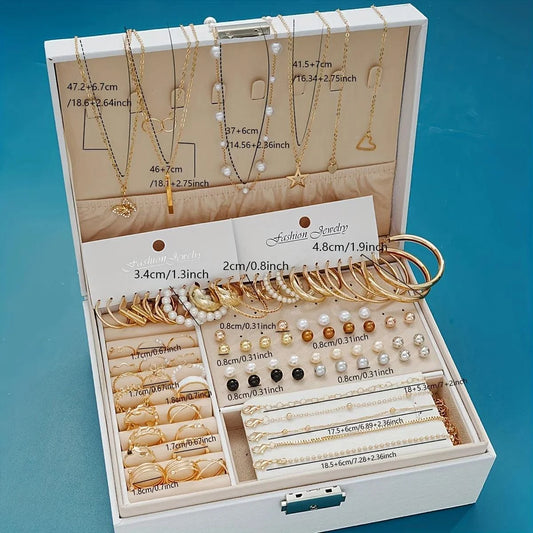 91 Pcs Fashion Metal Jewelry Set | Wide Face Earrings, Necklace & BracMake a bold statement with this 91 Pcs fashion metal jewelry set, featuring wide face earrings, a stunning necklace, and a chic bracelet. Designed for daily wear, thShop All I WantShop All I Want91 Pcs Fashion Metal Jewelry Set