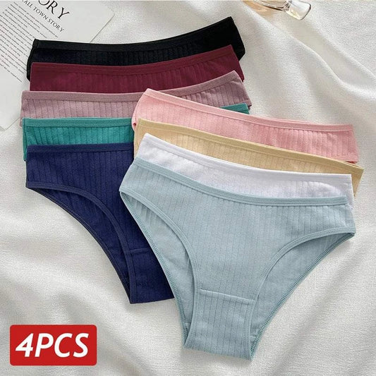 4PCS Cotton Panties Set | Sexy Low Rise Ribbed Underwear for Women 🌸Refresh your lingerie drawer with this 4PCS/set of cotton panties for women. These sexy low rise briefs feature a ribbed design, offering both style and comfort. MadShop All I WantShop All I WantSexy Low Rise Ribbed Underwear
